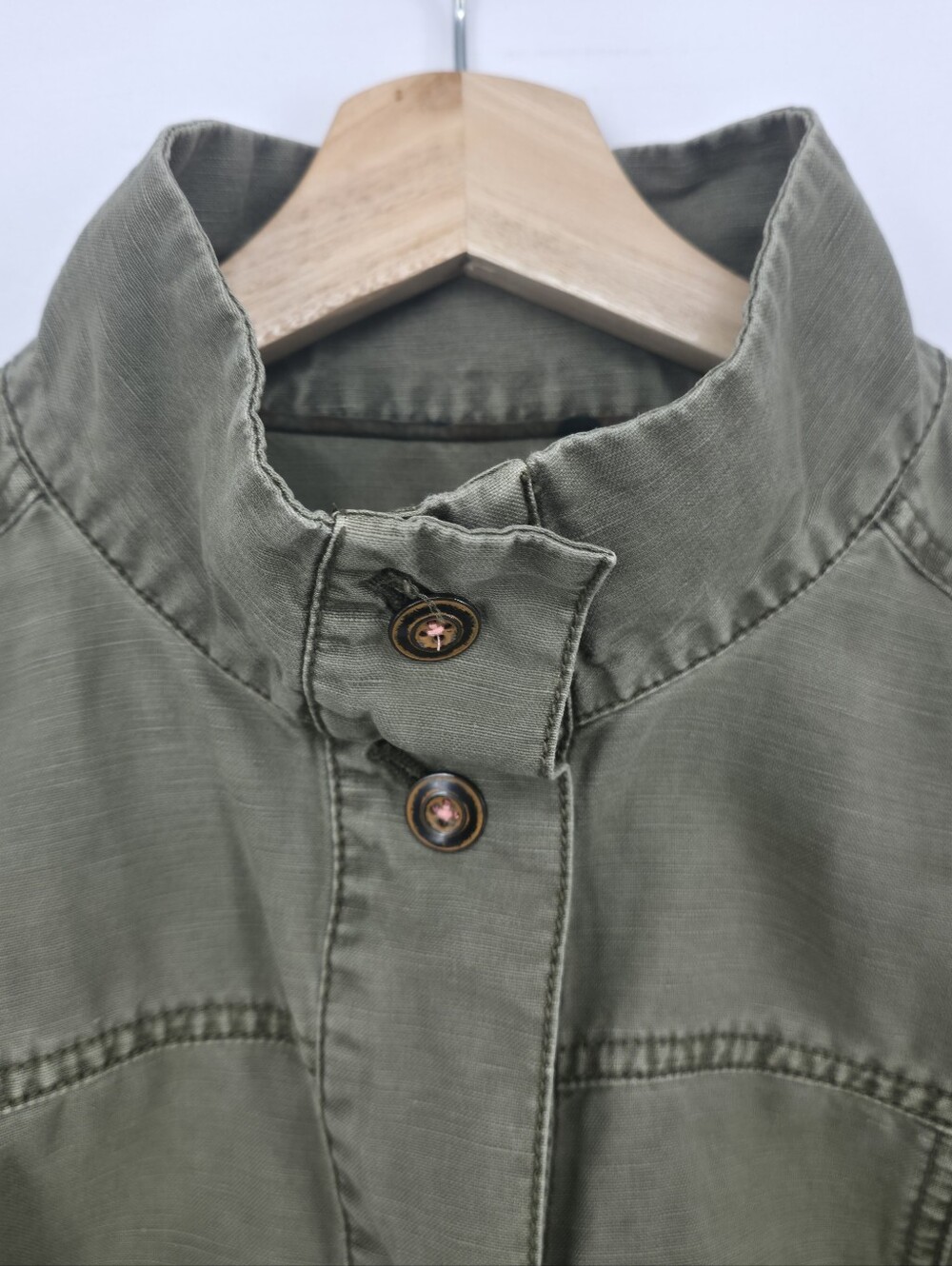Anthropologie Olive Linen Blend Funnel Neck Utility Jacket Bell Sleeve Medium - Picture 4 of 15